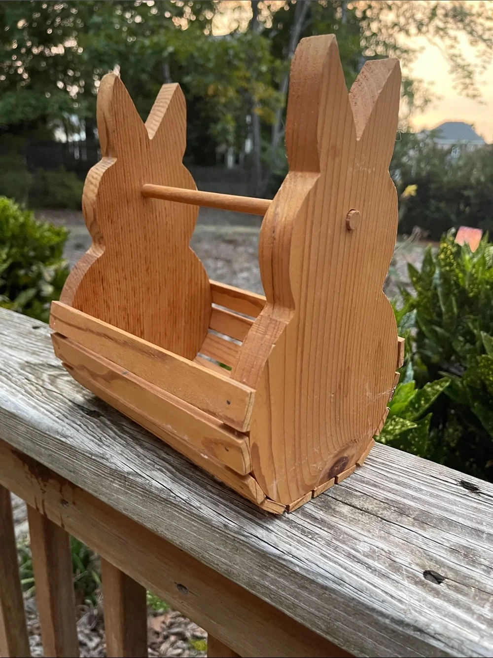 Wooden Bunny Rabbit Basket Crate with Handle